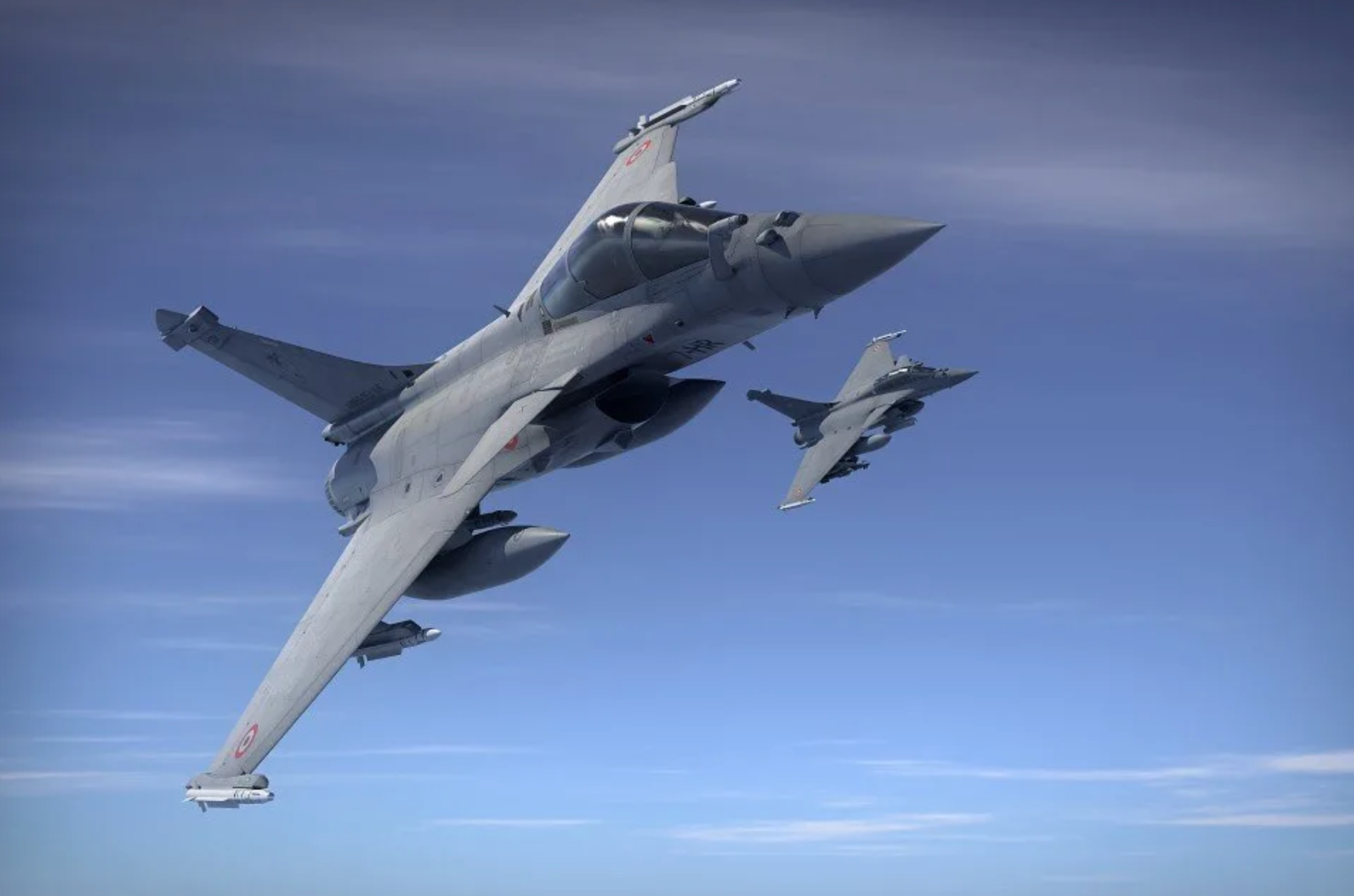 Dois caças Rafale da Força Aérea Francesa voando