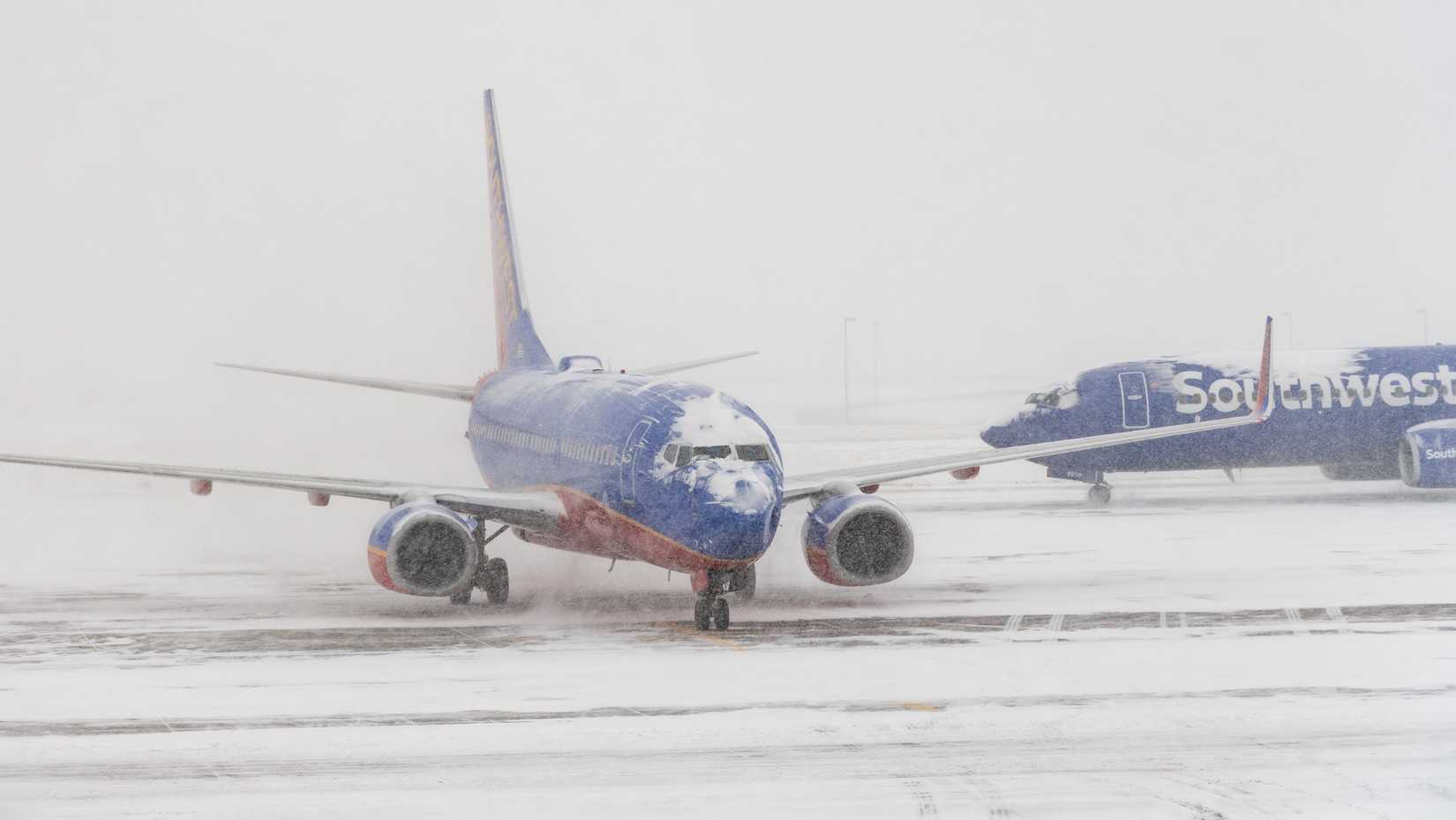 Southwest Airlines Boeing 737s during a winter storm at Denver International Airport DEN