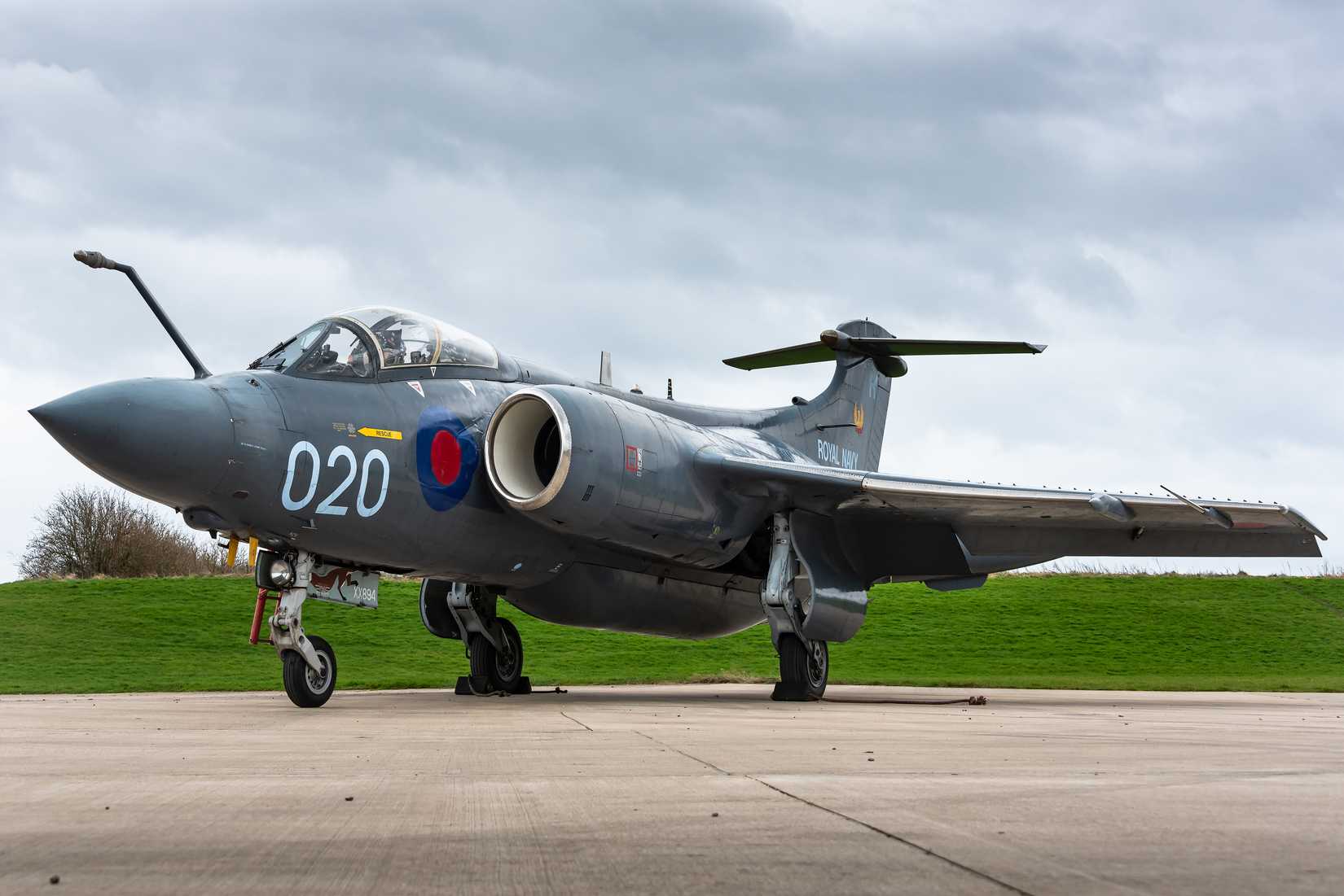 A Royal Navy Blackburn Buccaneer attack aircraft on display.
