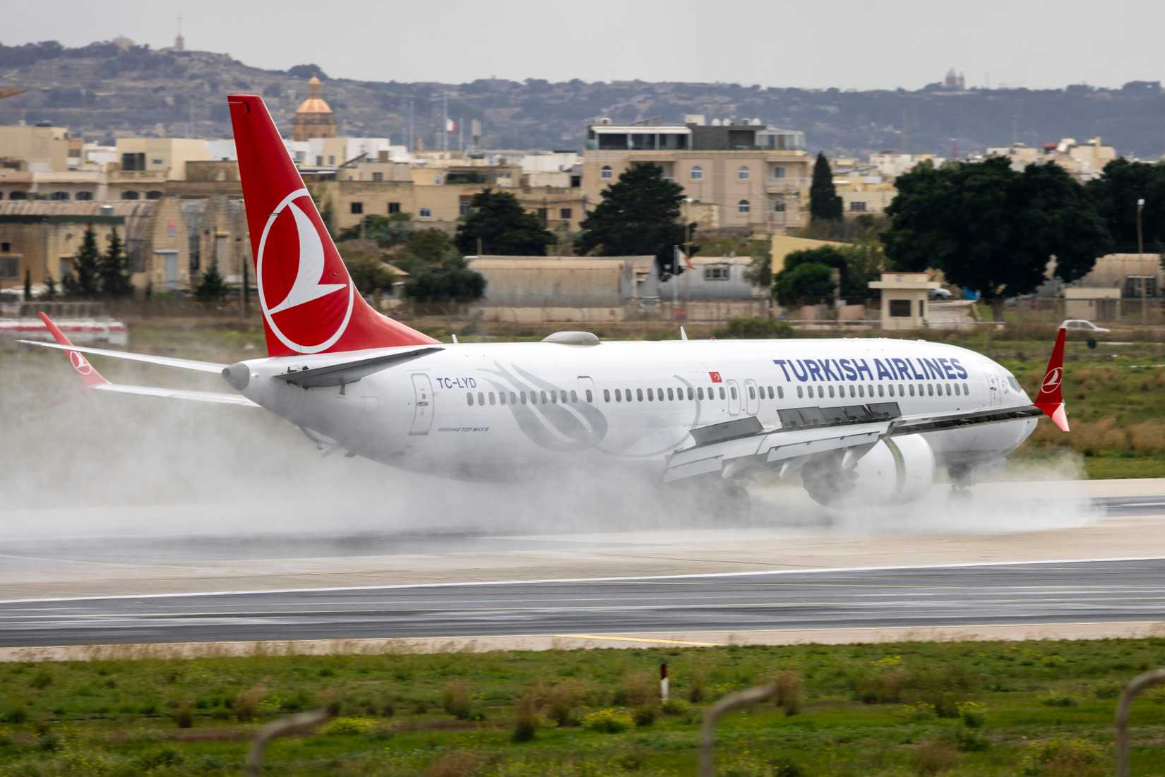 Turkish Airlines Boeing 737 MAX 9 landing at Luqa Malta International Airport MLA shutterstock_2397021313