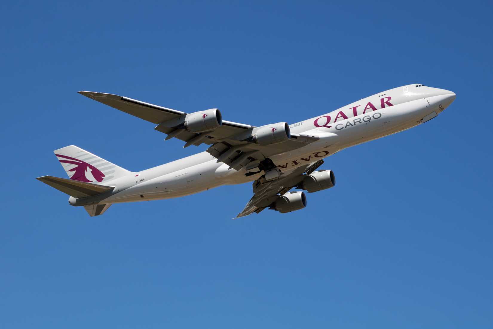 Qatar Airways Cargo Boeing 747-8F departing Luxembourg
