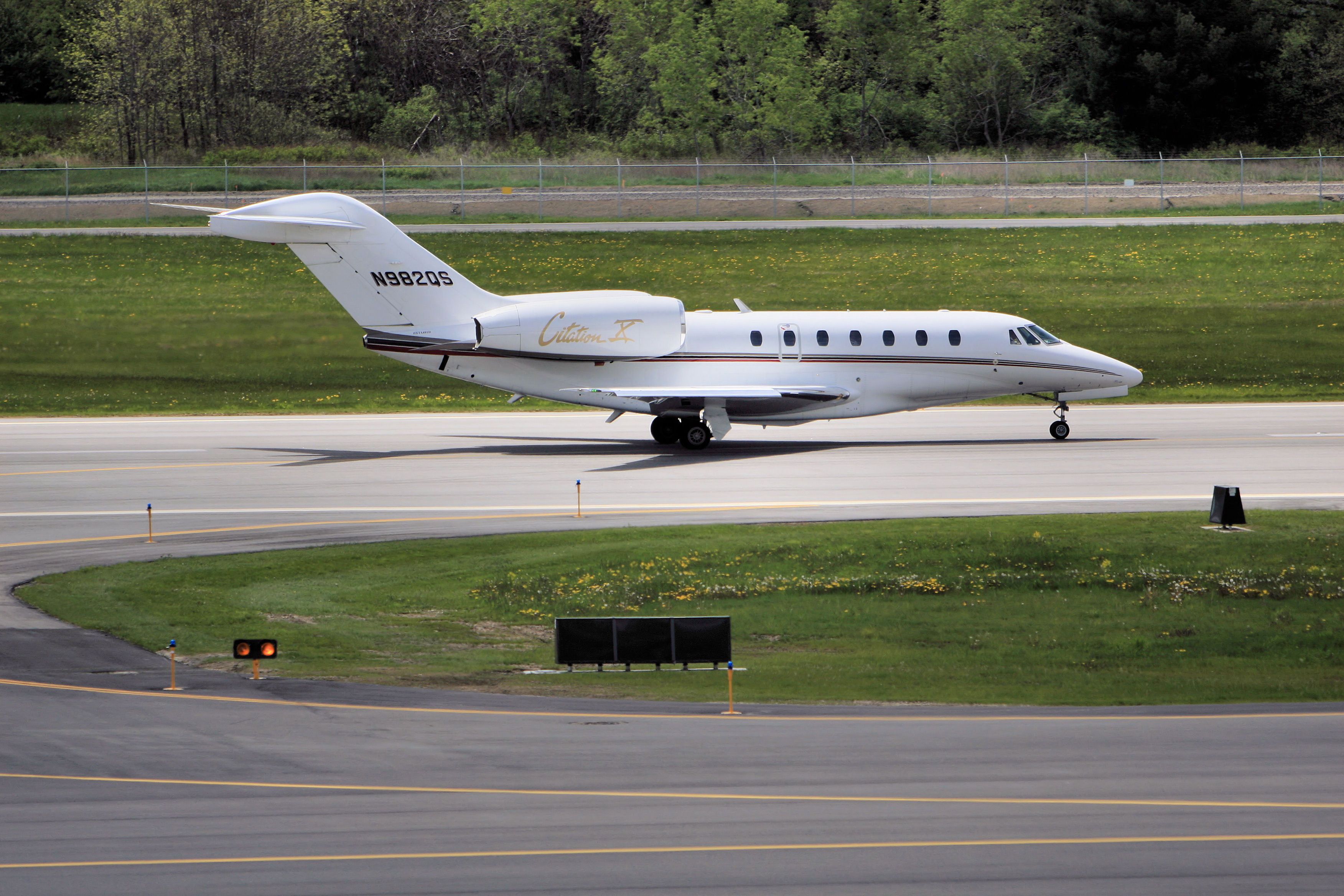 A Cessna Citation X on an airport apron..