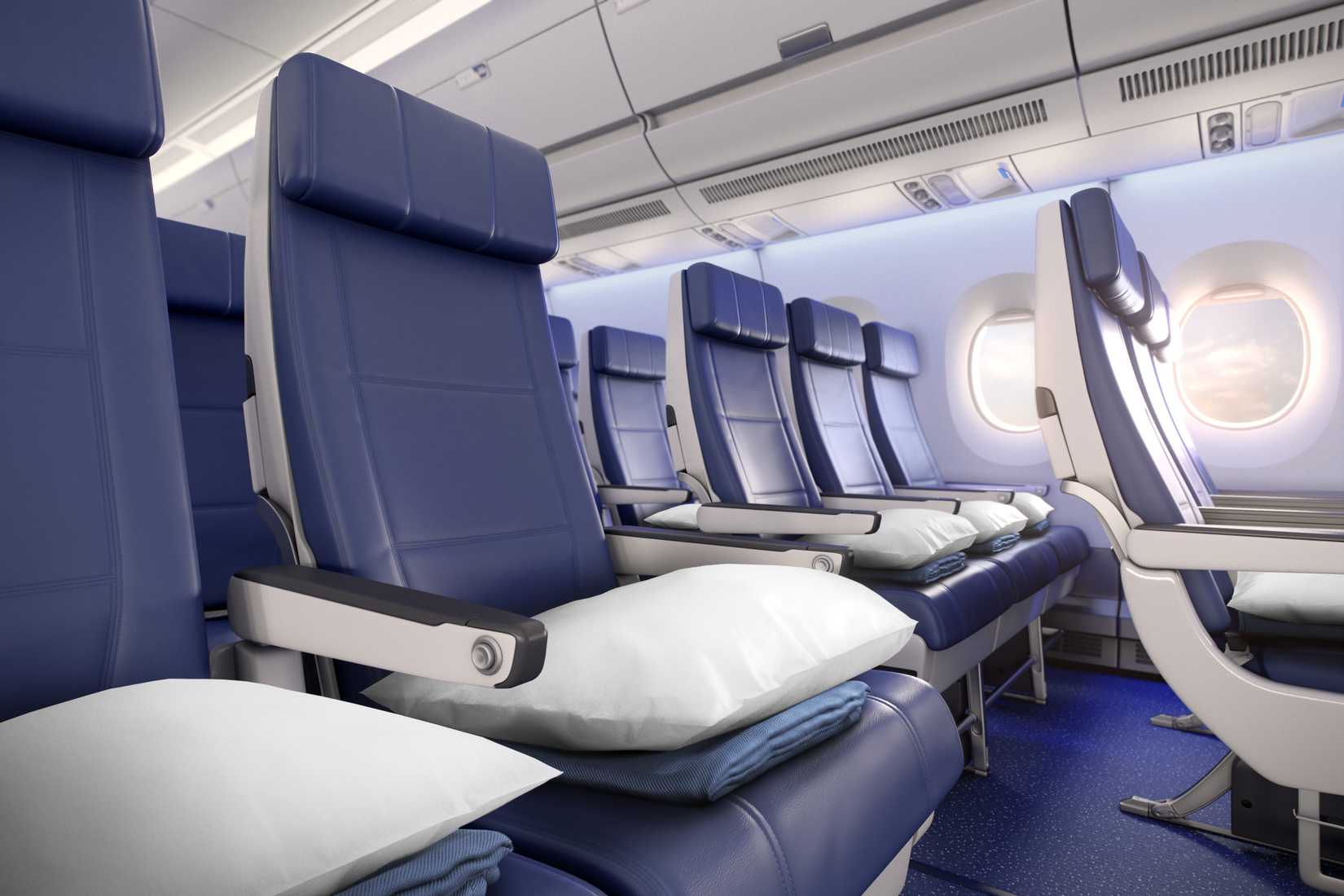 A few seats in the main cabin of a Delta Air Lines Airbus A350