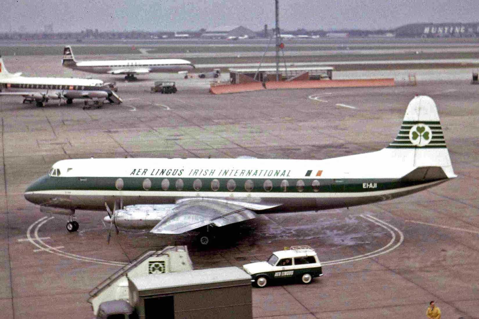 An Aer Lingus Vickers Viscount on an airport apron.