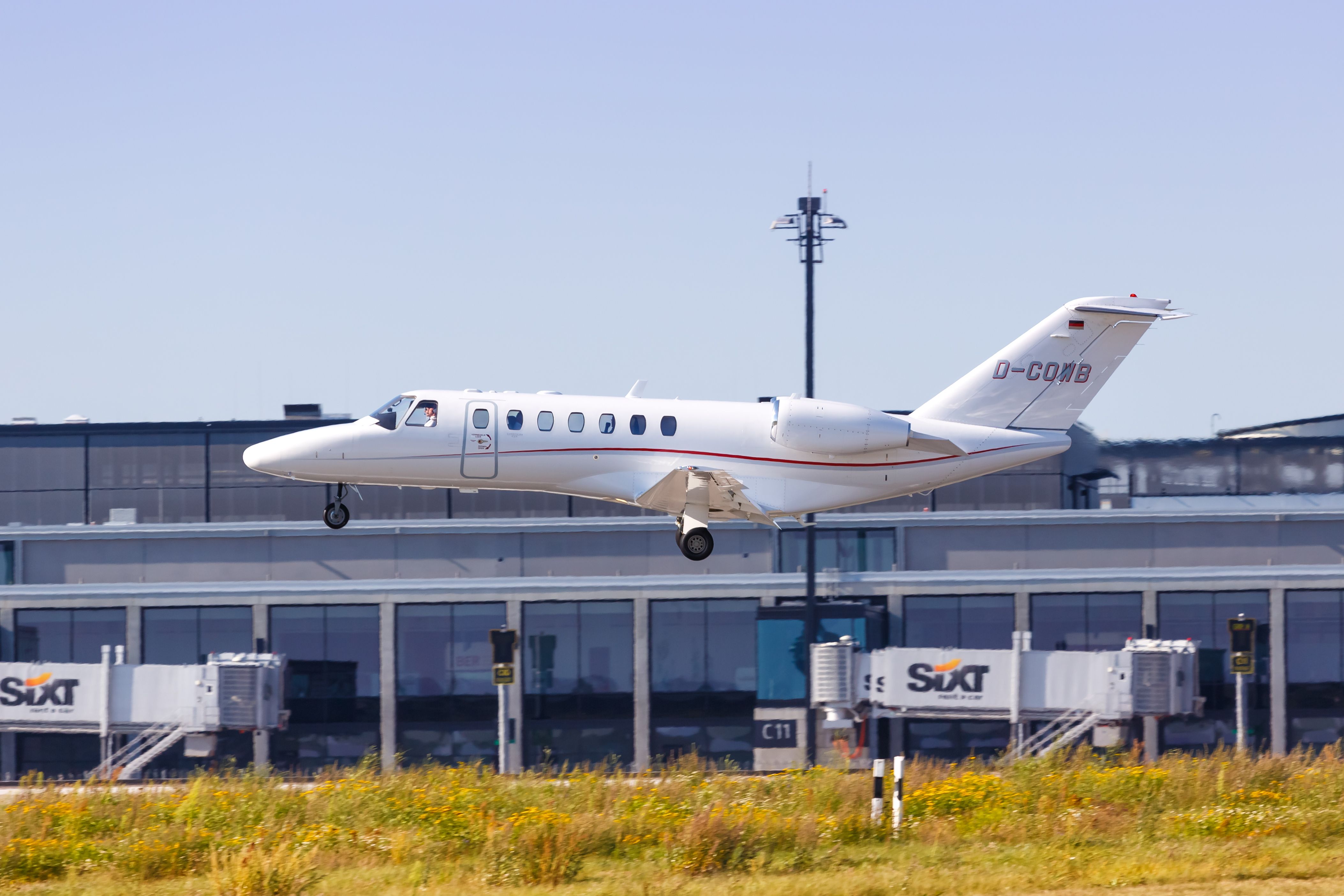 A Cessna Citation CJ3+ about to land.