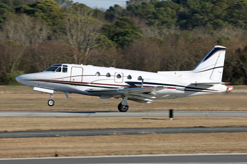 A North American Sabreliner about to take off.