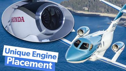 A HondaJet flying near a coastal area.