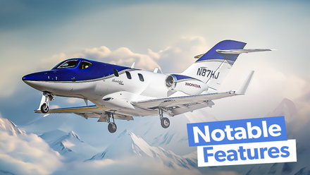 A HondaJet HA-420 flying in the sky.