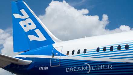 Boeing 787 with the manufacturer's livery at the Singapore Airshow in 2012 shutterstock_95618575