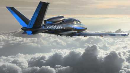 A Cirrus Vision Jet flying in the sky.