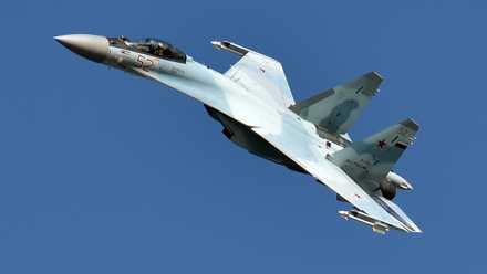 A Russian Air Force Sukhoi Su-35S flying in the sky.