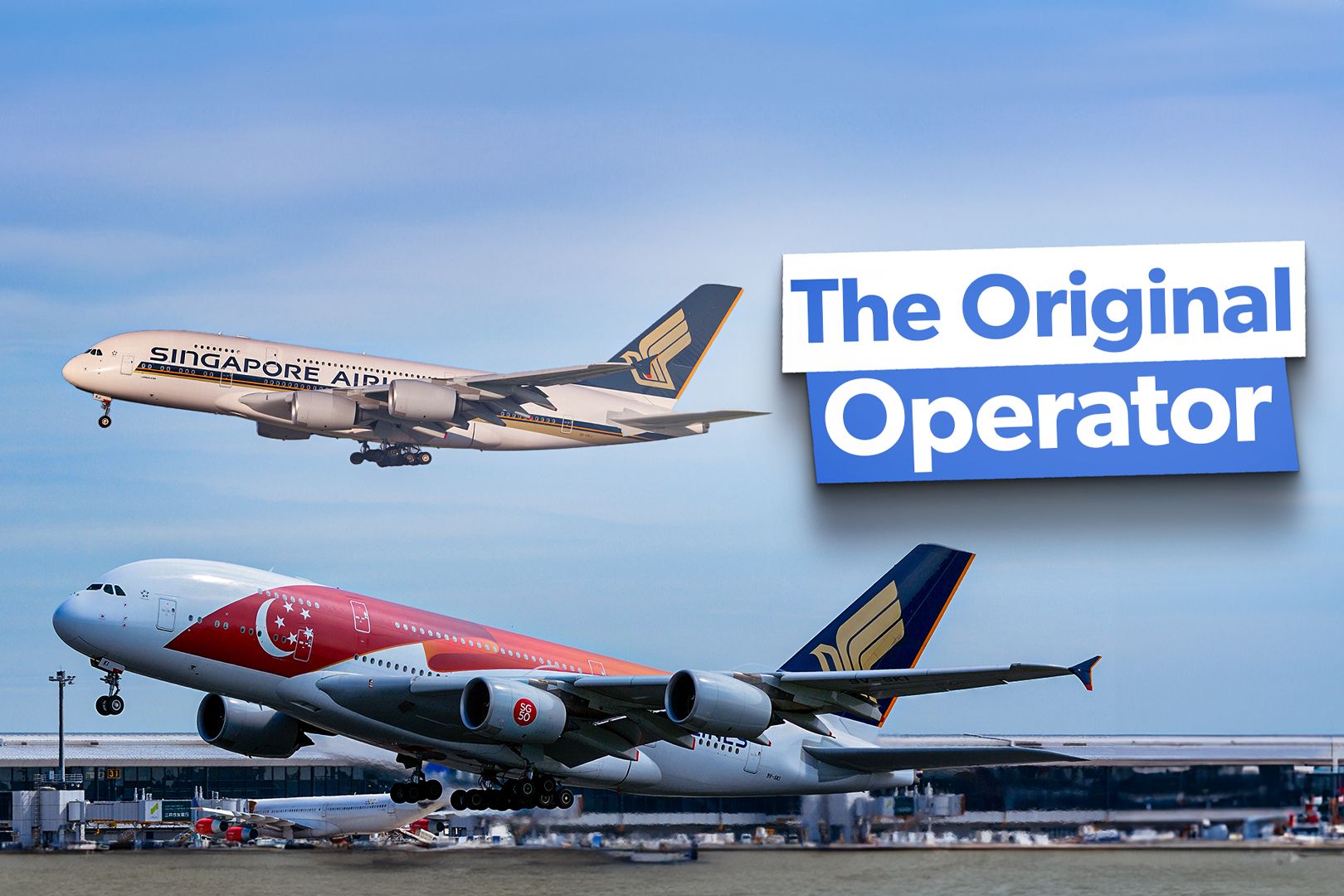 Two Singapore Airlines Airbus A380s.