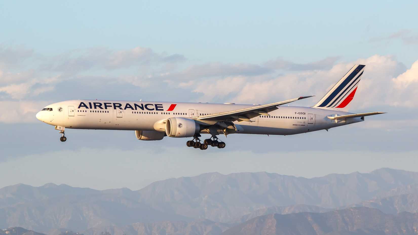 Air France Boeing 777-300ER landing at Los Angeles International Airport LAX shutterstock_2418144719