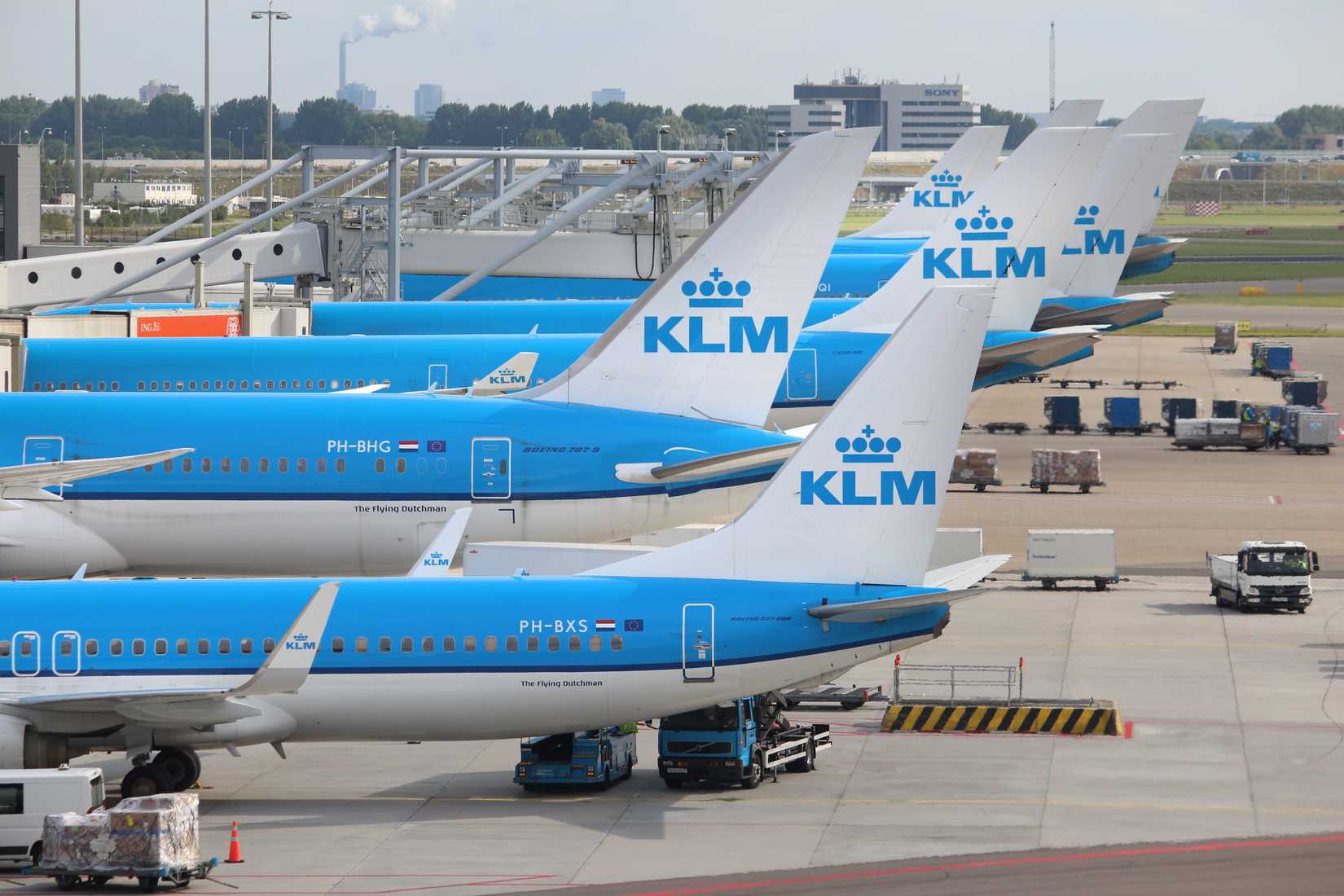 KLM aircraft parked at the gates at Amsterdam Schiphol Airport AMS shutterstock_2022682349