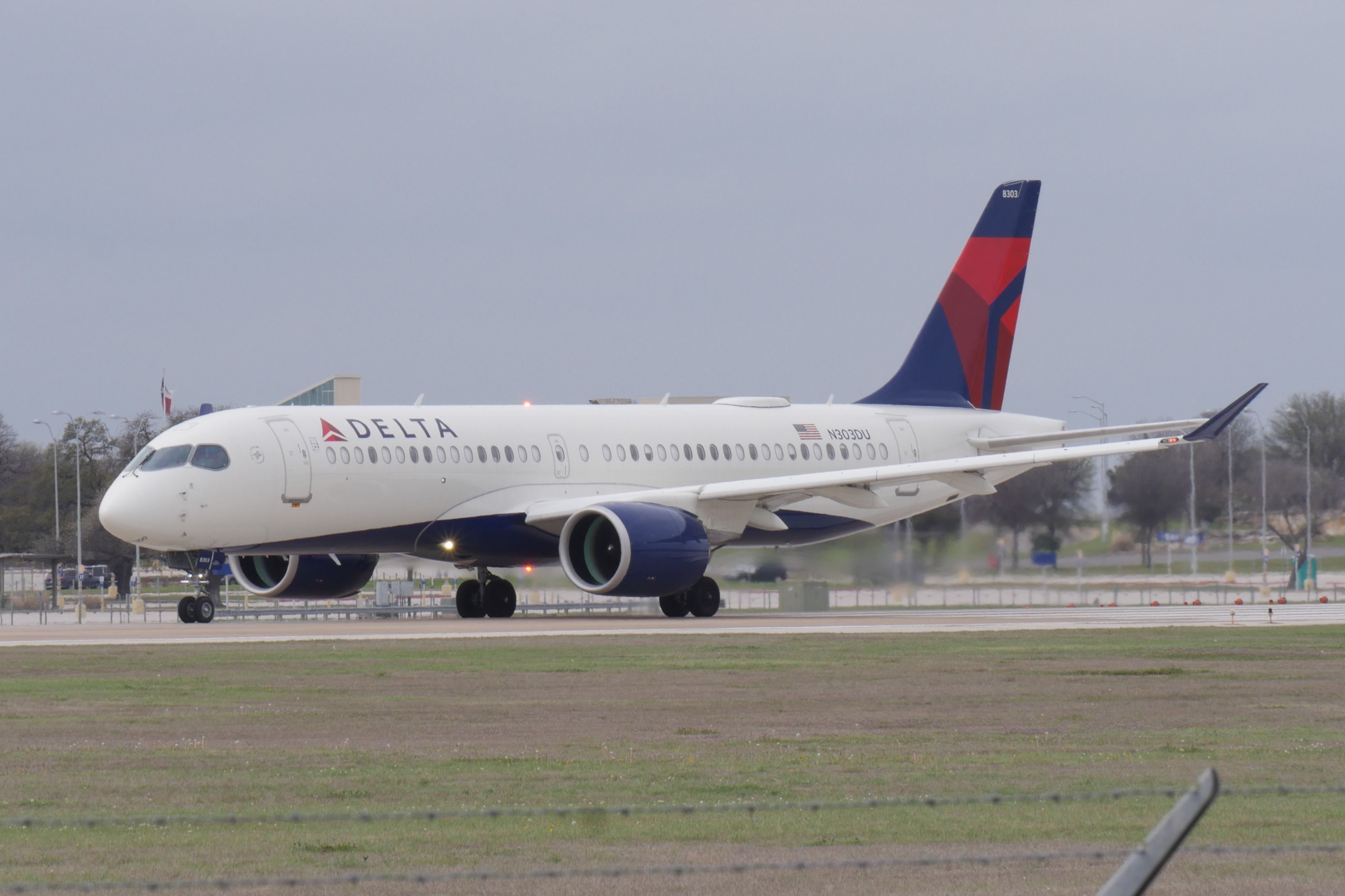 Delta Air Lines Airbus A220-300 at Austin-Bergstrom International Airport.