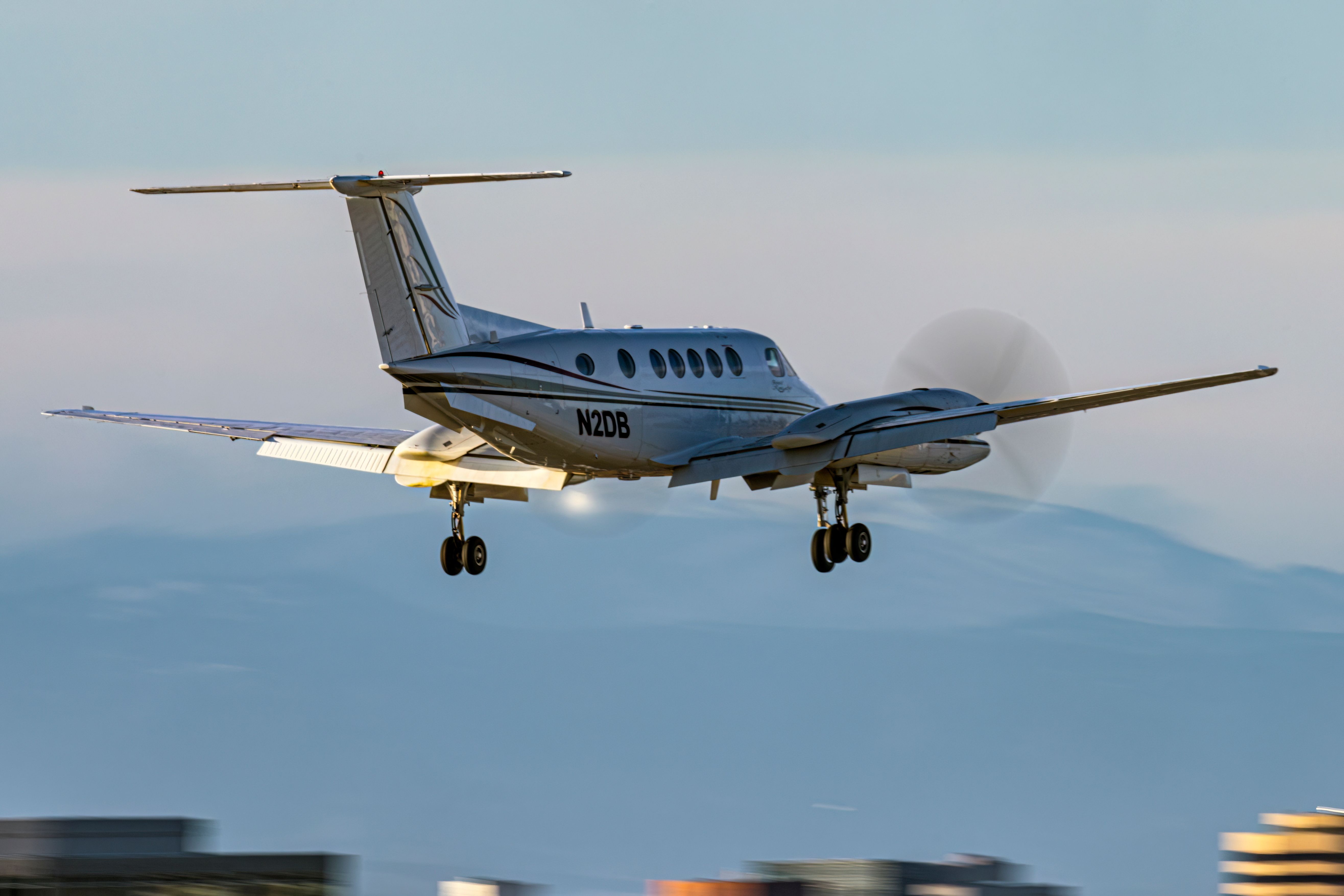 King Air 350 flying away