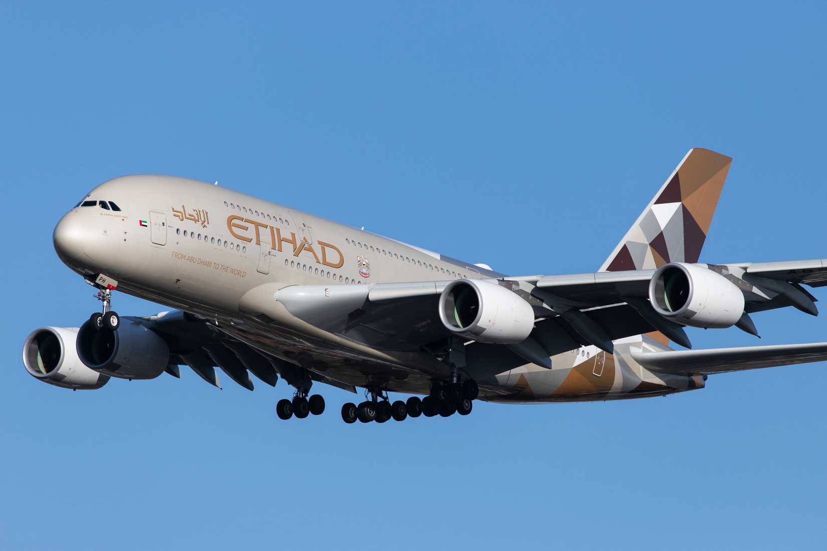 An Airbus A380 Flying For Etihad Airways On Final Approach