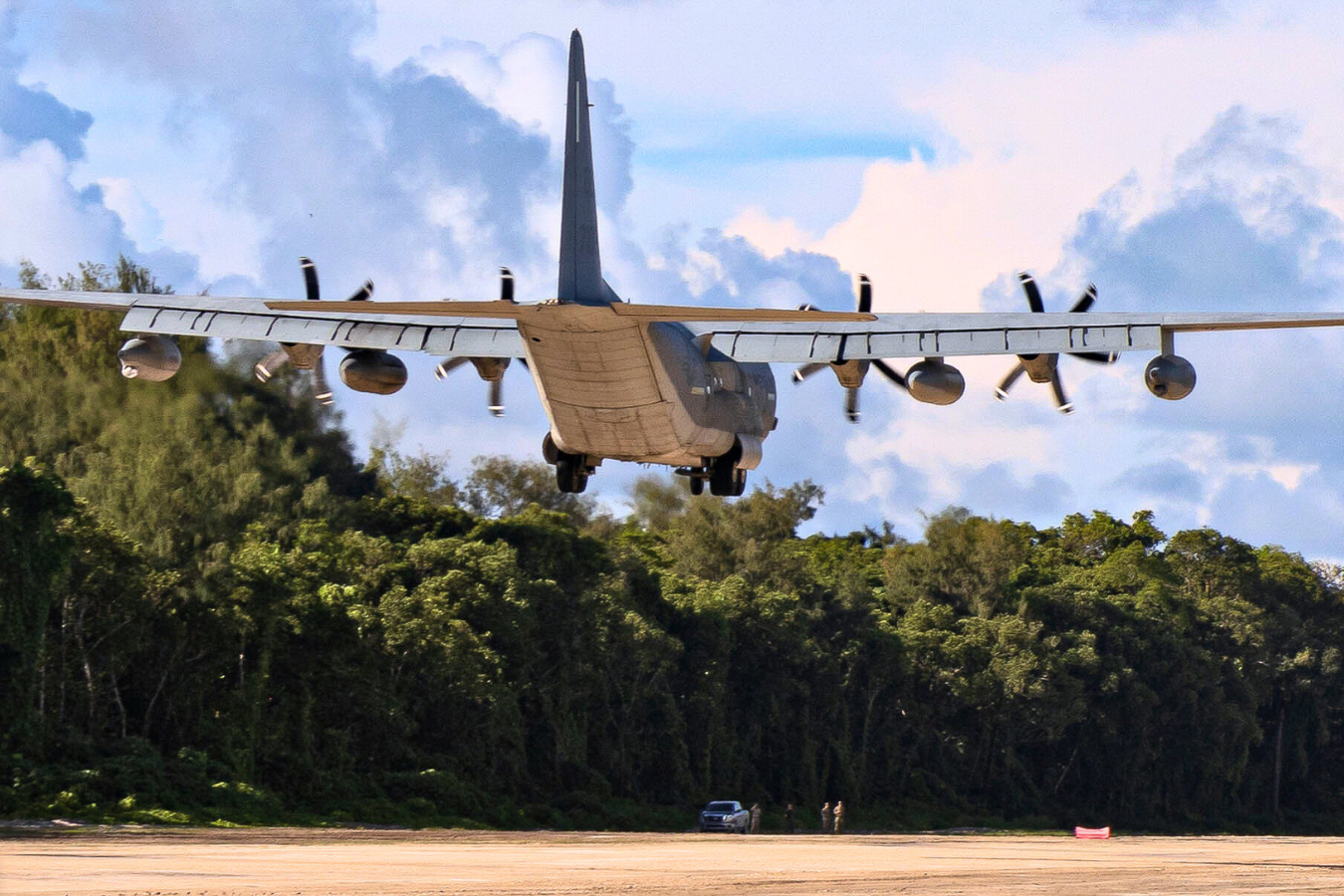 KC-130 Hercules Lands On USMC Rebuilt Runway In Peleliu On Site Of WWII Battle 