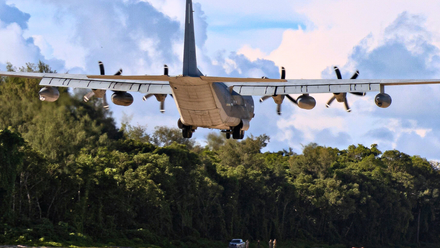 KC-130 Hercules Lands On USMC Rebuilt Runway In Peleliu On Site Of WWII Battle
