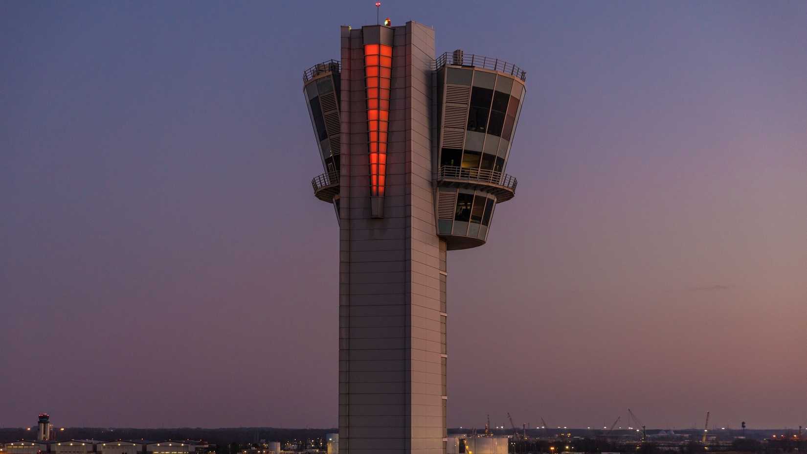 Backside of Philadelphia International Airport ATC tower.