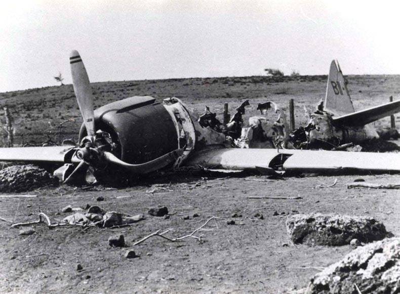 Petty Officer Shigenori Nishikaichi's Mitsubishi A6M Zero ten days after it crashed during the Pearl Harbor raid