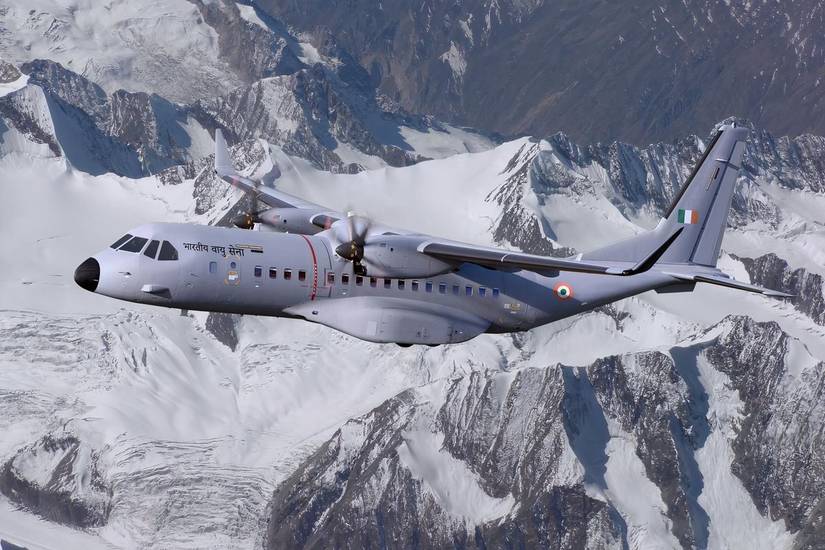 Airbus C295 over mountains