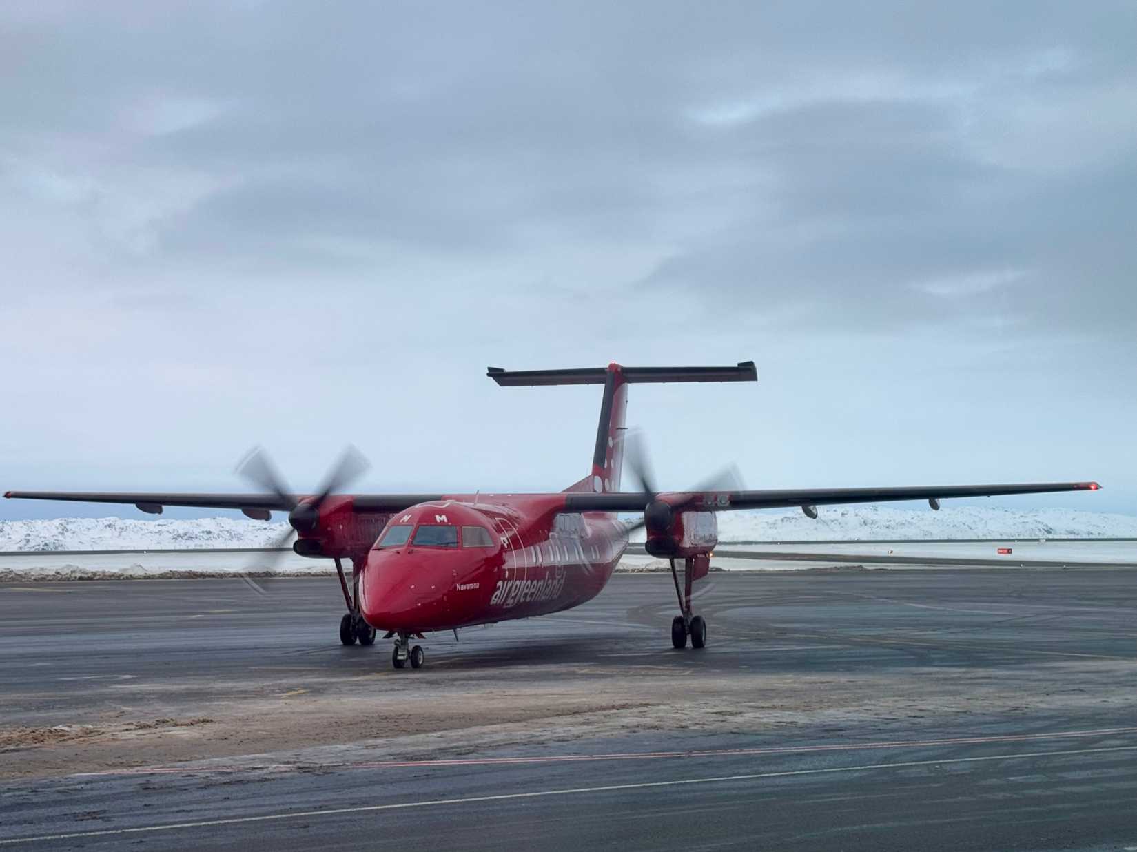 An Air Greenland Dash 8 at Nuuk International Airport