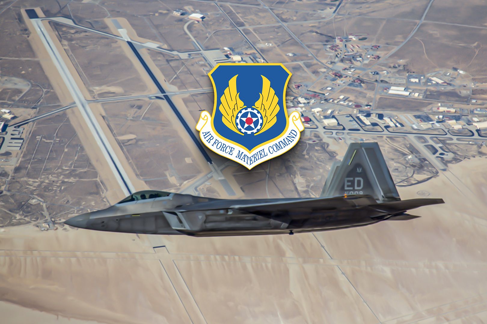 F-22 flying above Edward Air Force Base