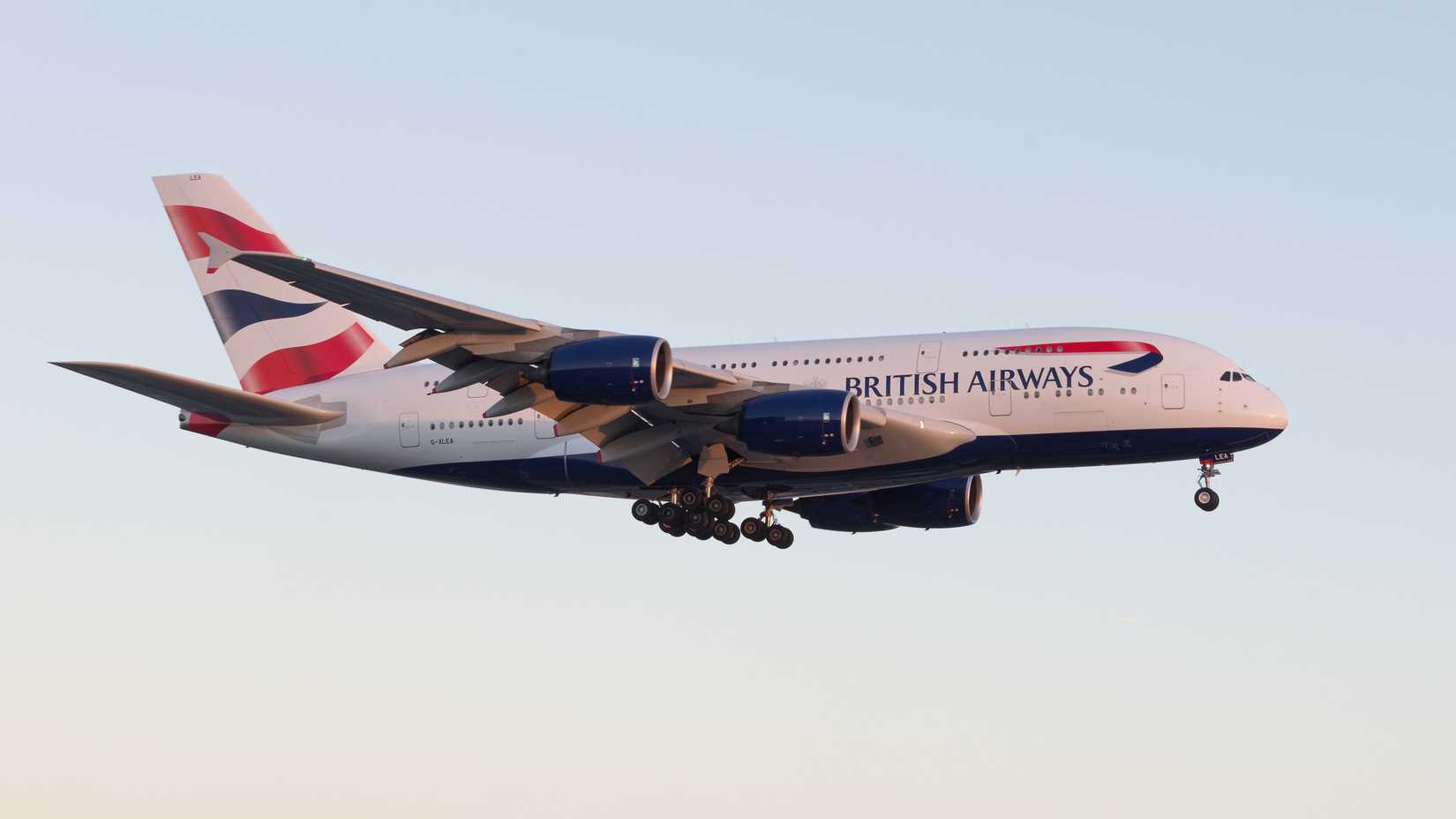 British Airways Airbus A380 landing at Los Angeles International Airport LAX 