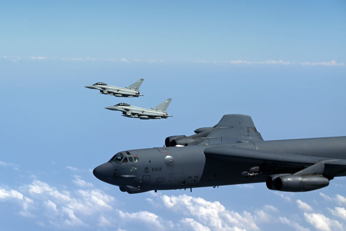 2 USAF B-52Hs Join 2 RAF Typhoon FGR4s & Voyager Air-To-Air Refueler On Mission Over Arabian Peninsula