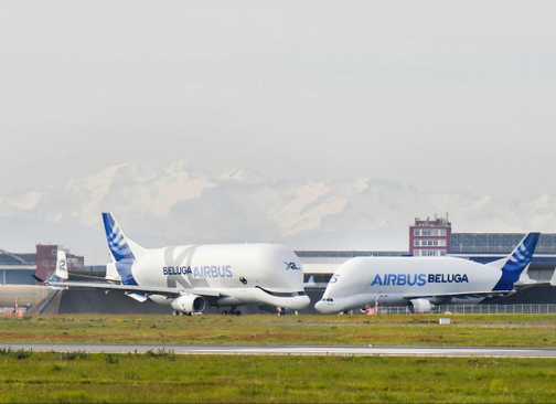 Airbus BelugaST and BelugaXL together