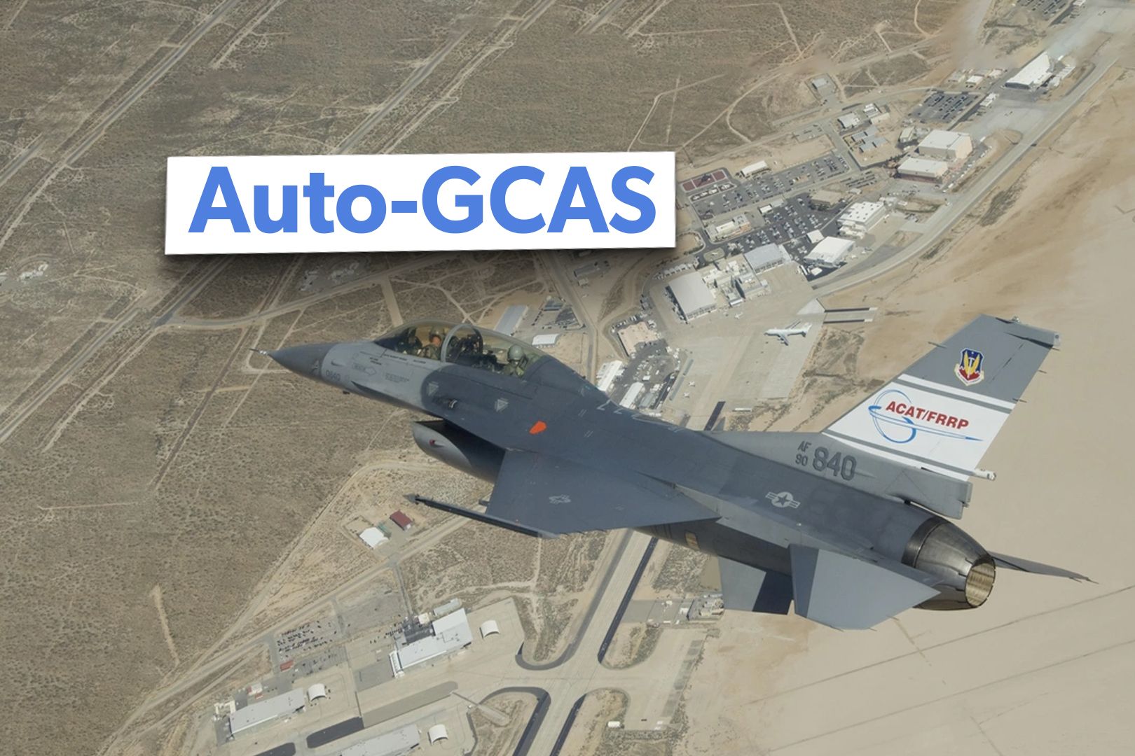 The U.S. Air Force's F-16D Automatic Collision Avoidance Technology (ACAT) aircraft banks over NASA«És Dryden Flight Research Center