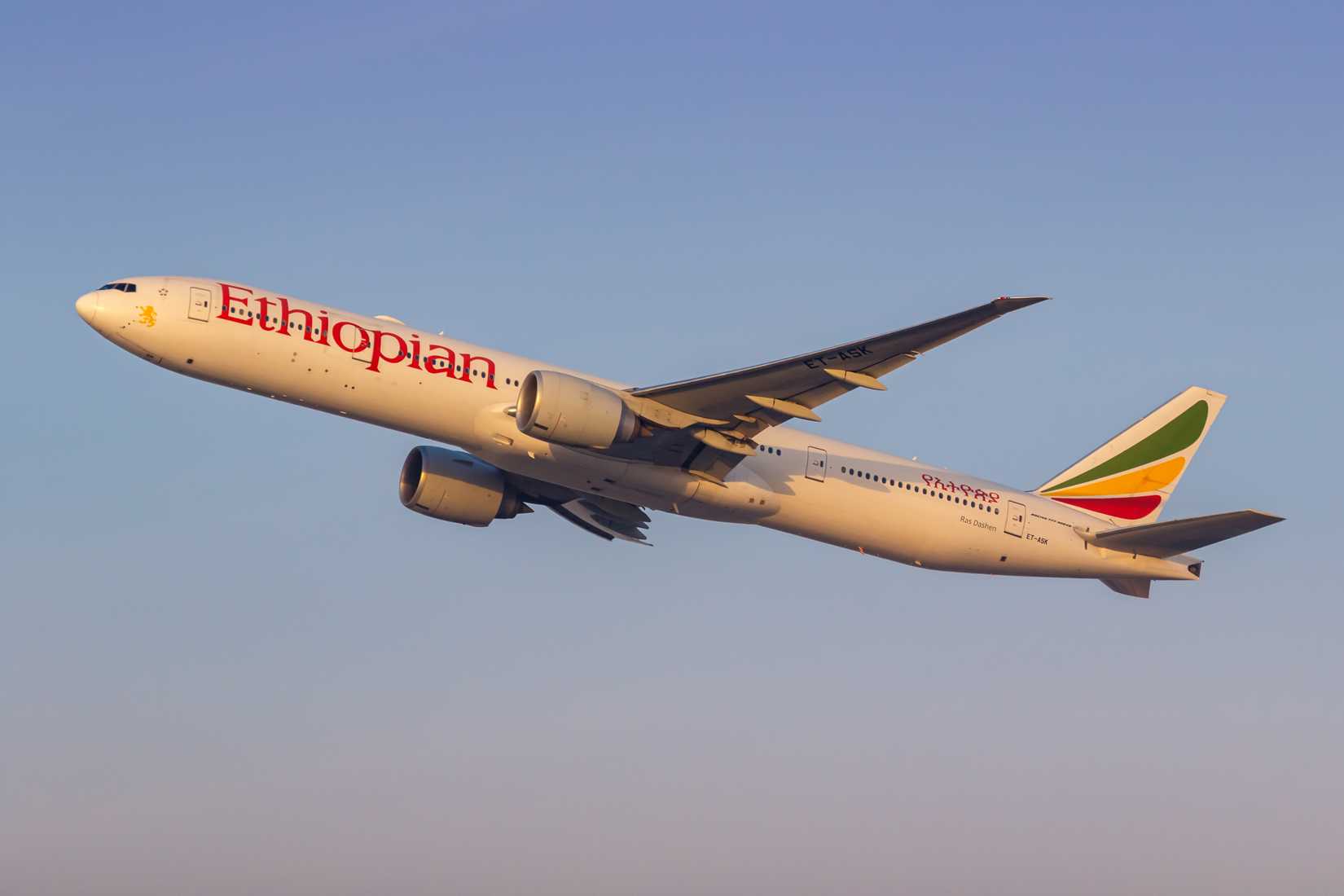 Ethiopian Airlines Boeing 777-300ER departing Dubai International Airport DXB