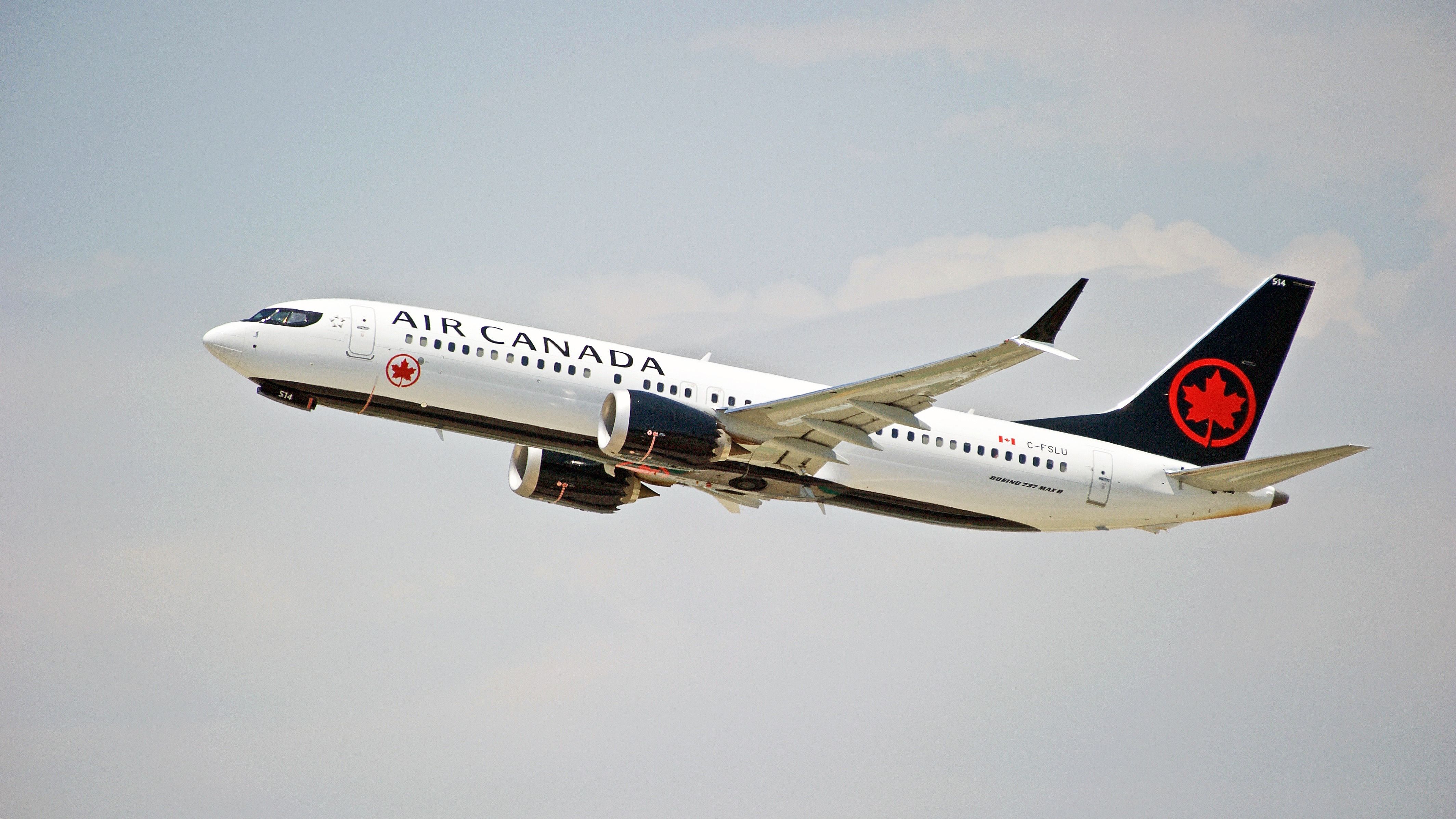 An Air Canada Boeing 737 MAX 8 flying