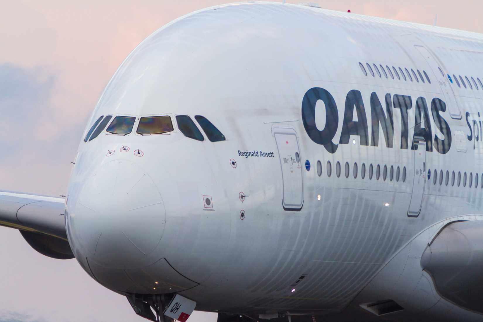 Qantas Airbus A380 taxiing at Sydney Airport SYD