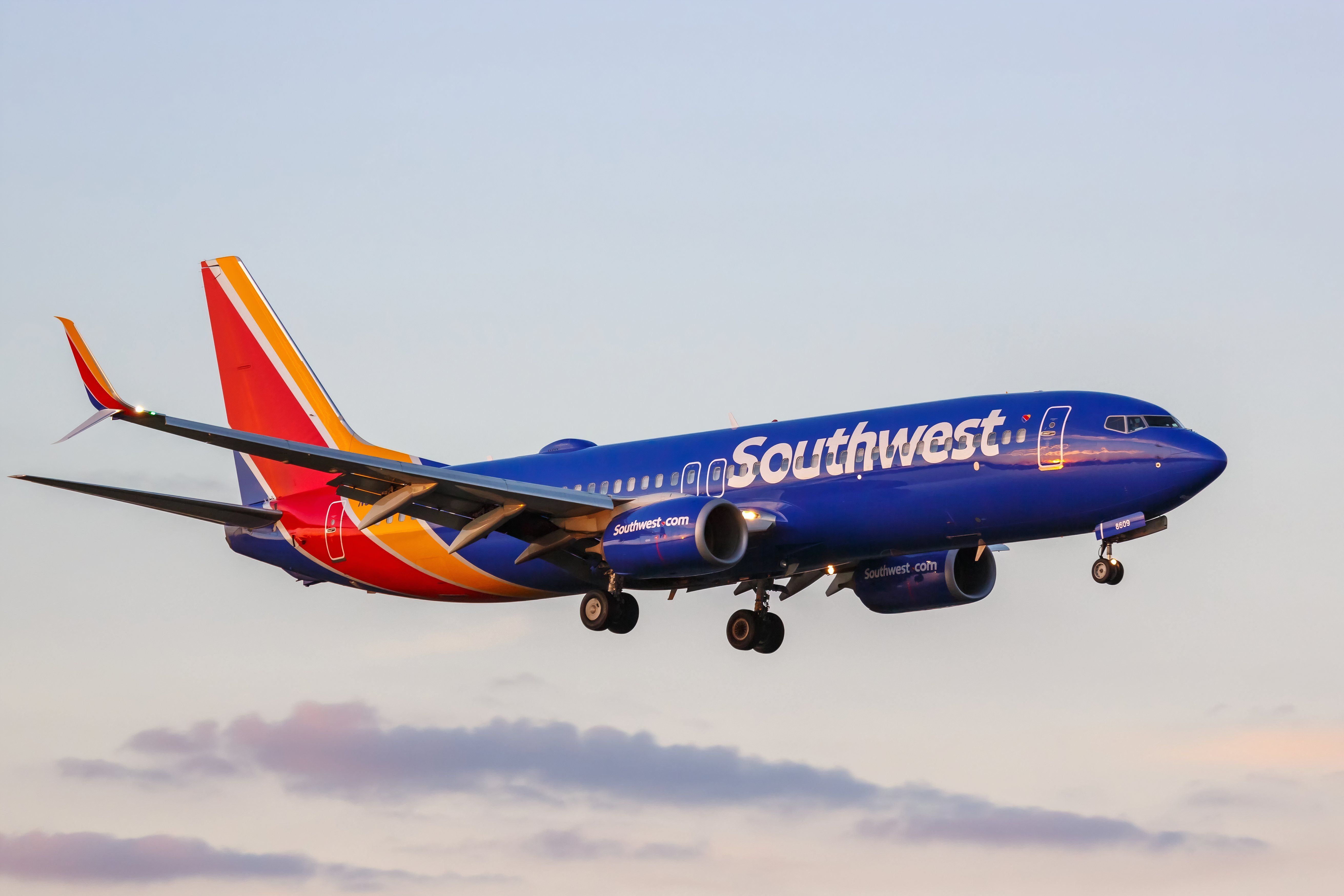 Southwest Airlines Boeing 737-800 at sunset