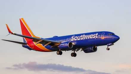 Southwest Airlines Boeing 737-800 at sunset