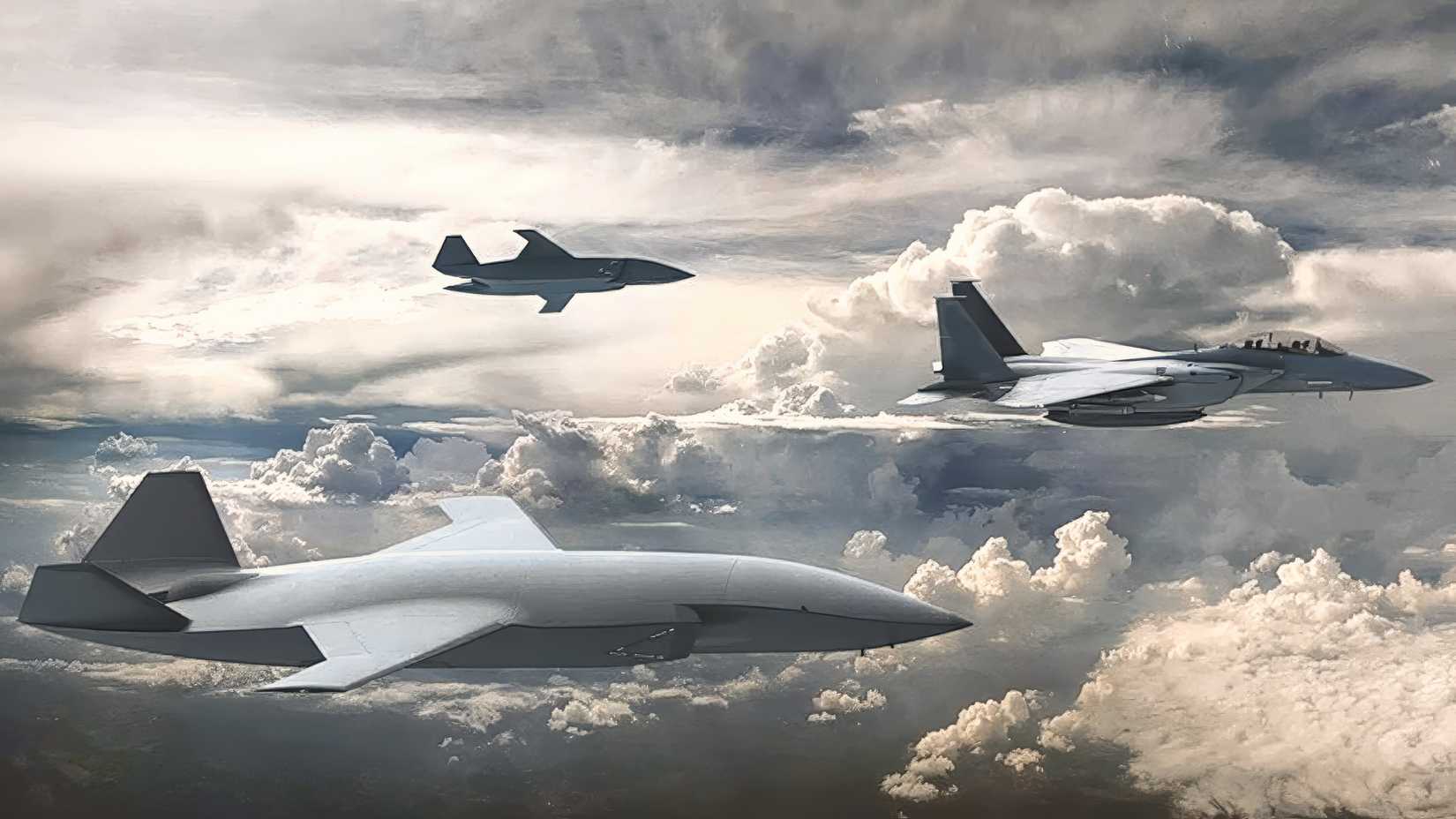 Boeing F-15 with MQ-28 Stingray CCAs
