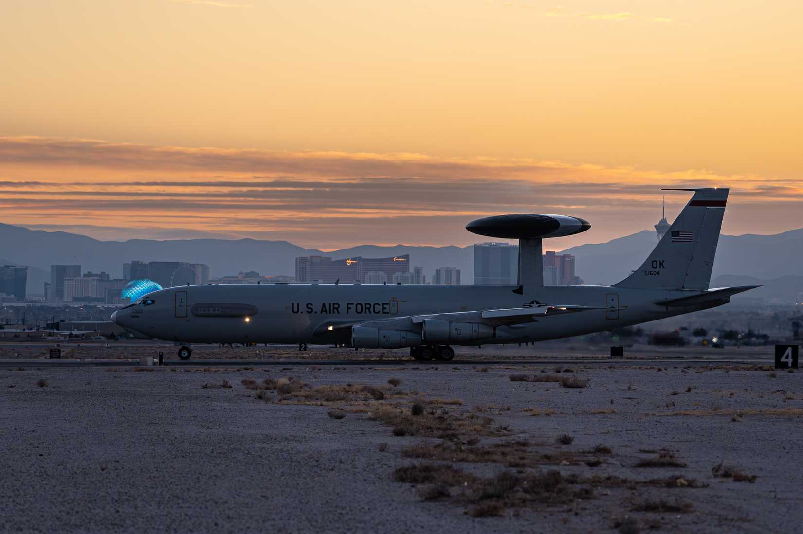 A U.S. Air Force E-3 Sentry assigned to the 552nd Air Control Wing, Tinker Air Force Base (AFB), Oklahoma, taxis to take off