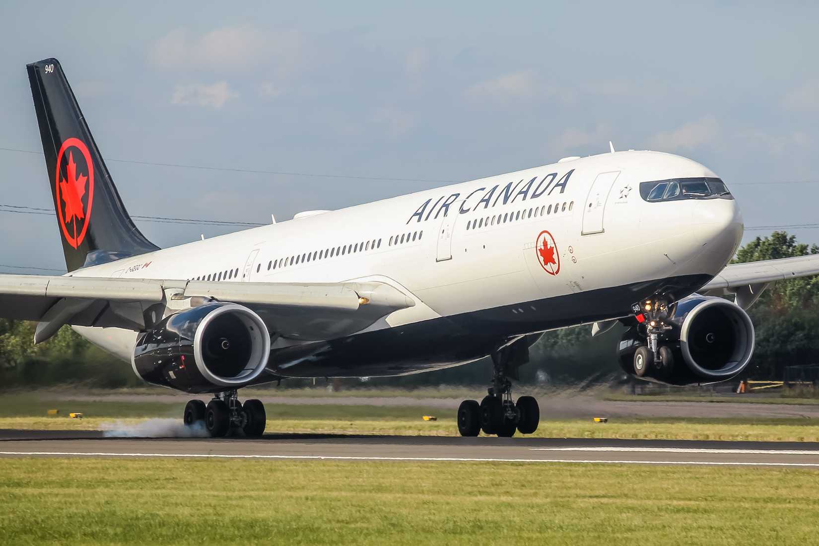 Air Canada Airbus A330 landing at Manchester Airport