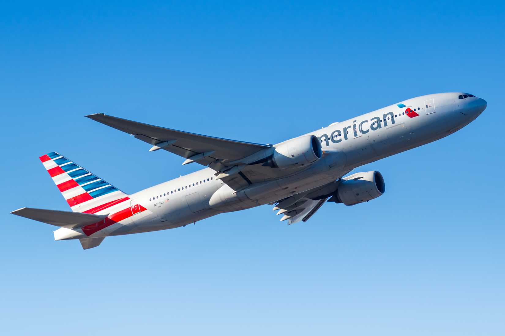 American Airlines Boeing 777-300ER departingshutterstock_1918656806