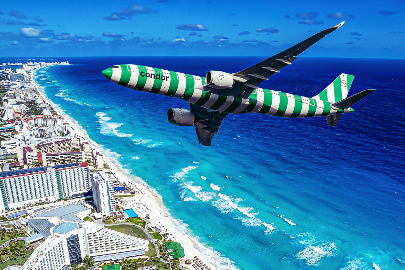 Condor A330 flying over Cancun