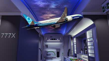 New Boeing 777X interior and 777X flying