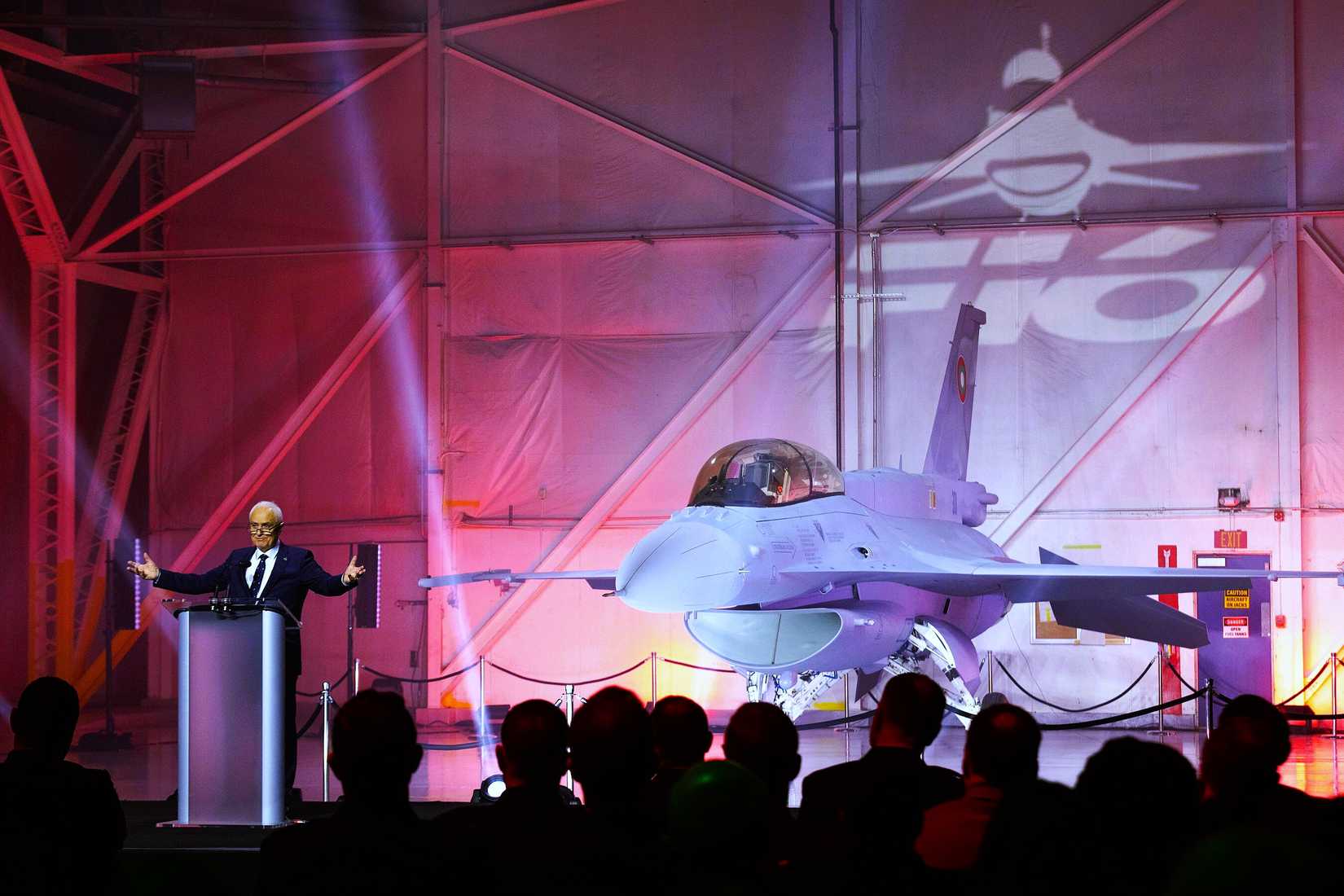 Bulgarian Minister of Defence at Unveling of F-16 Block 70 for Bulgaria