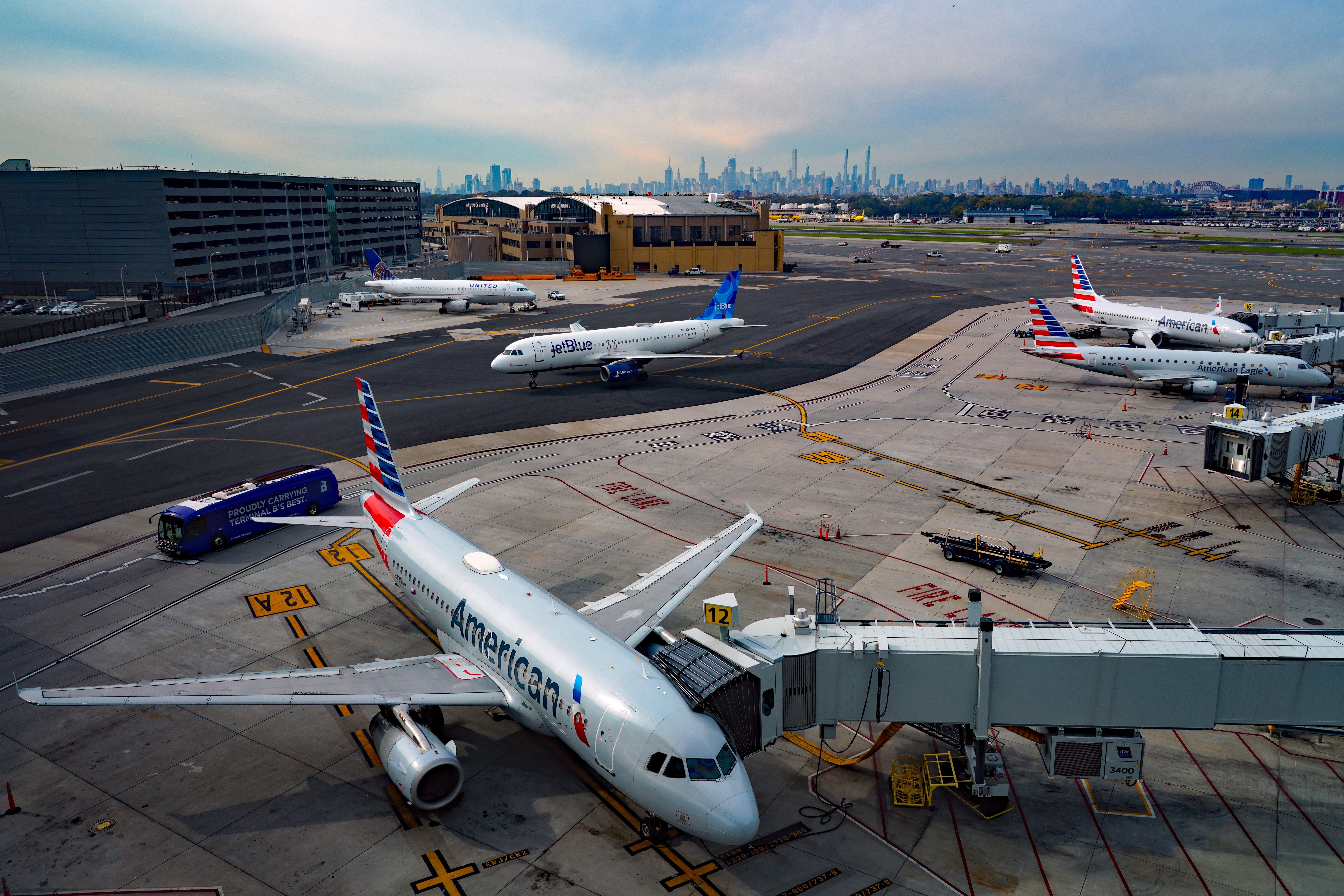 American Airlines & JetBlue Planes Parked In New York