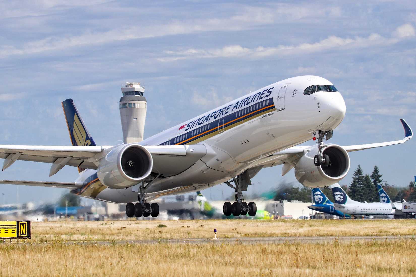 A Singapore Airlines Airbus A350 Jet Taking Off