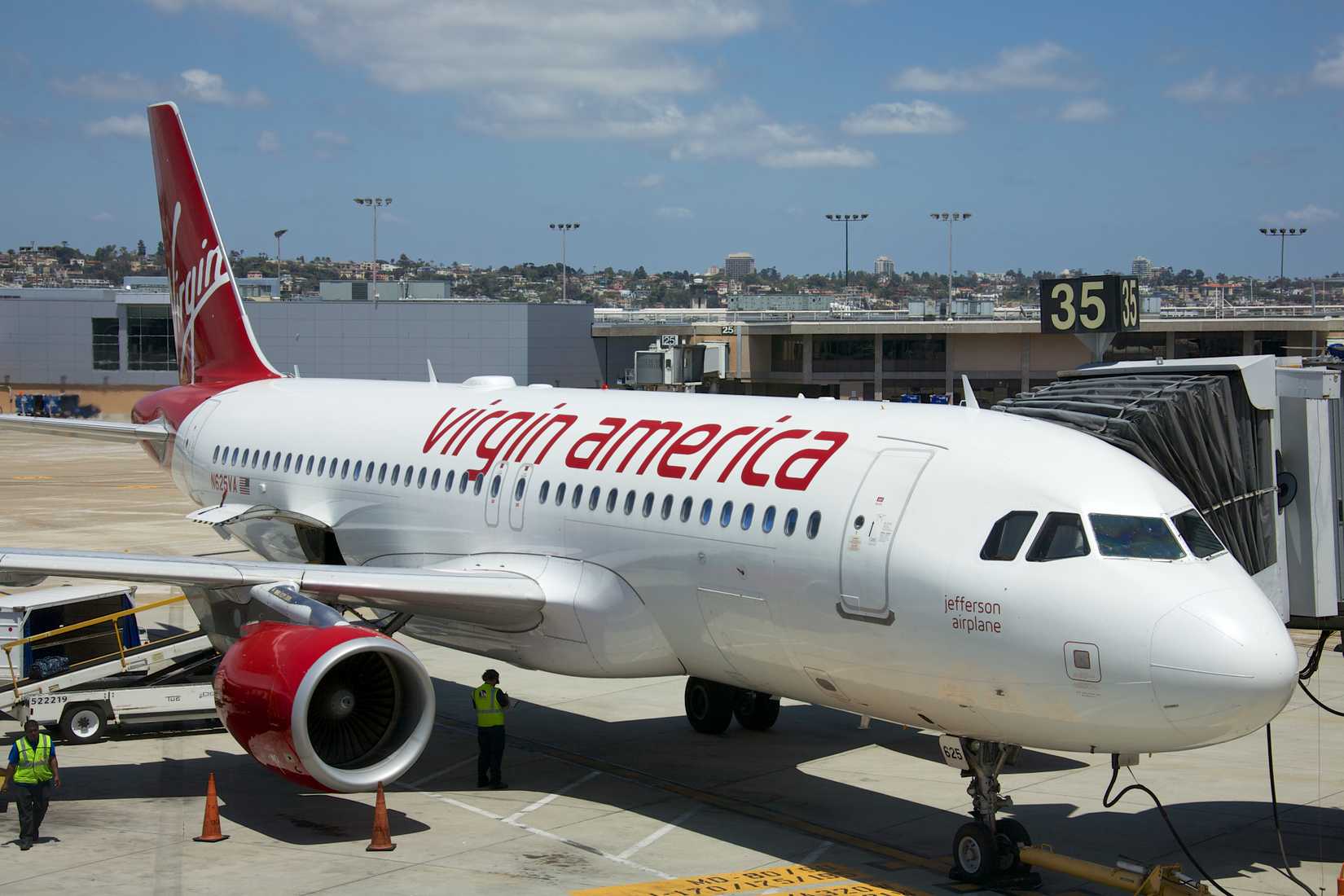 Virgin America Airbus A320 at the gates at SAN shutterstock_297089603