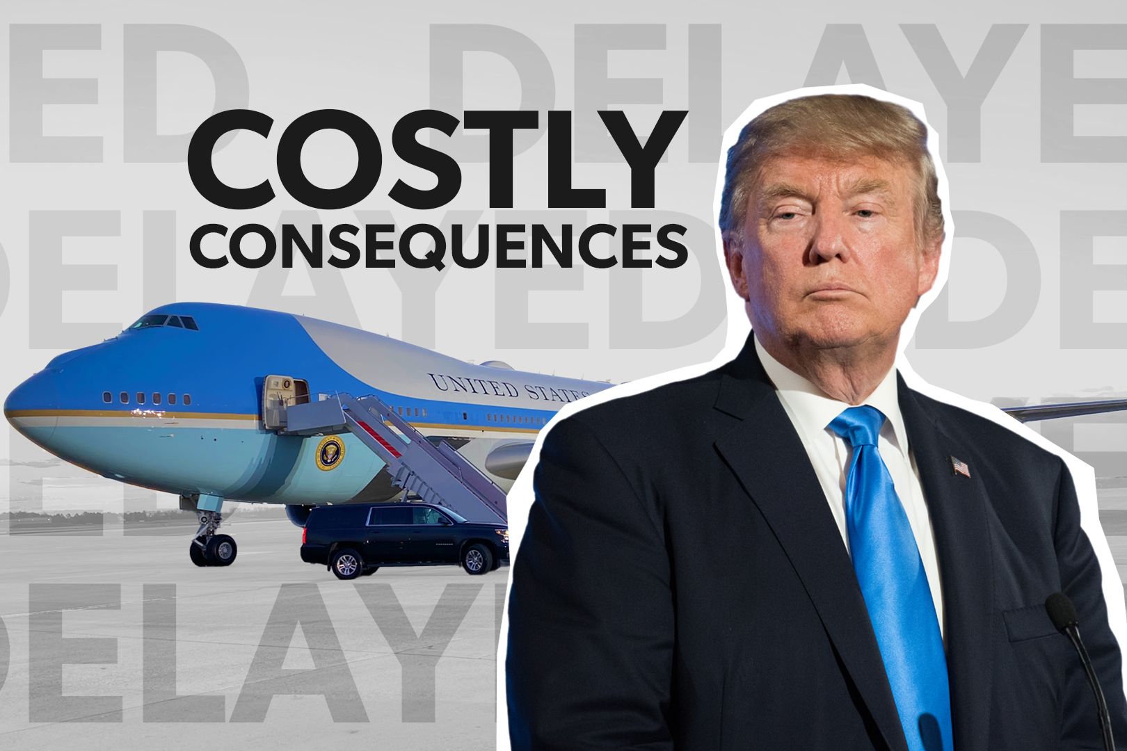 Donald Trump and his Air Fprce One aircraft