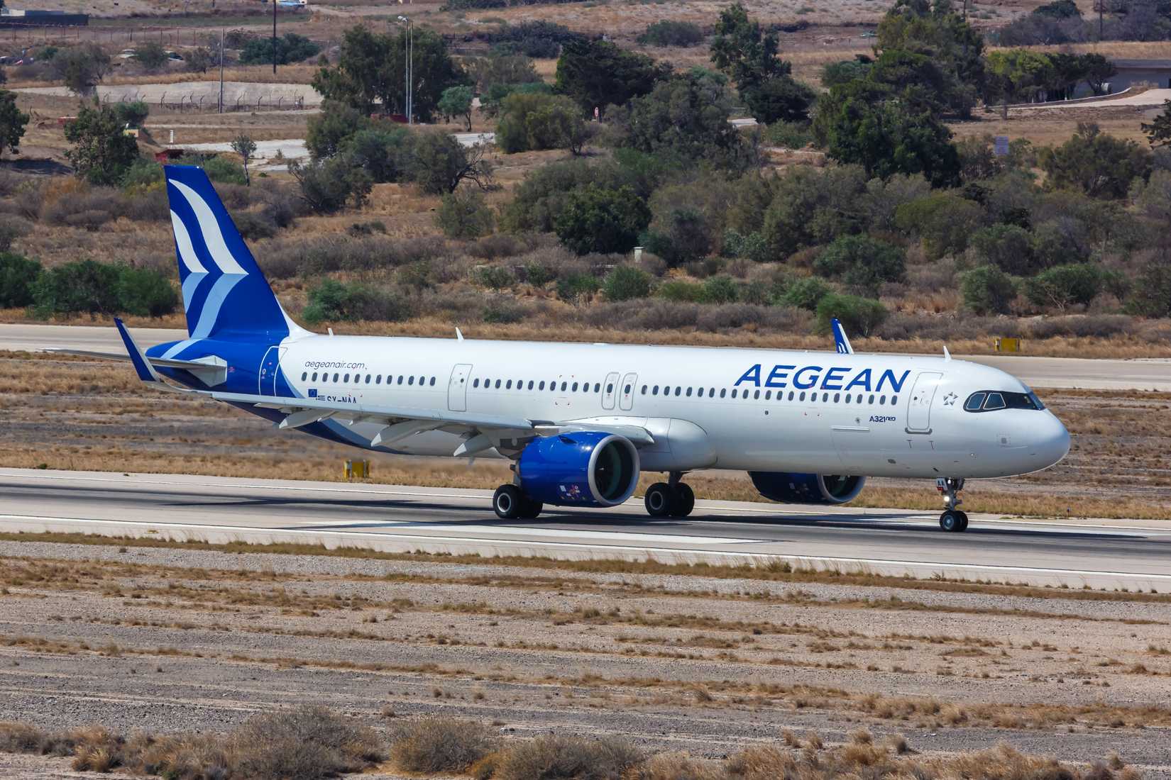 AEGEAN Airbus A321neo taxiing at JTR