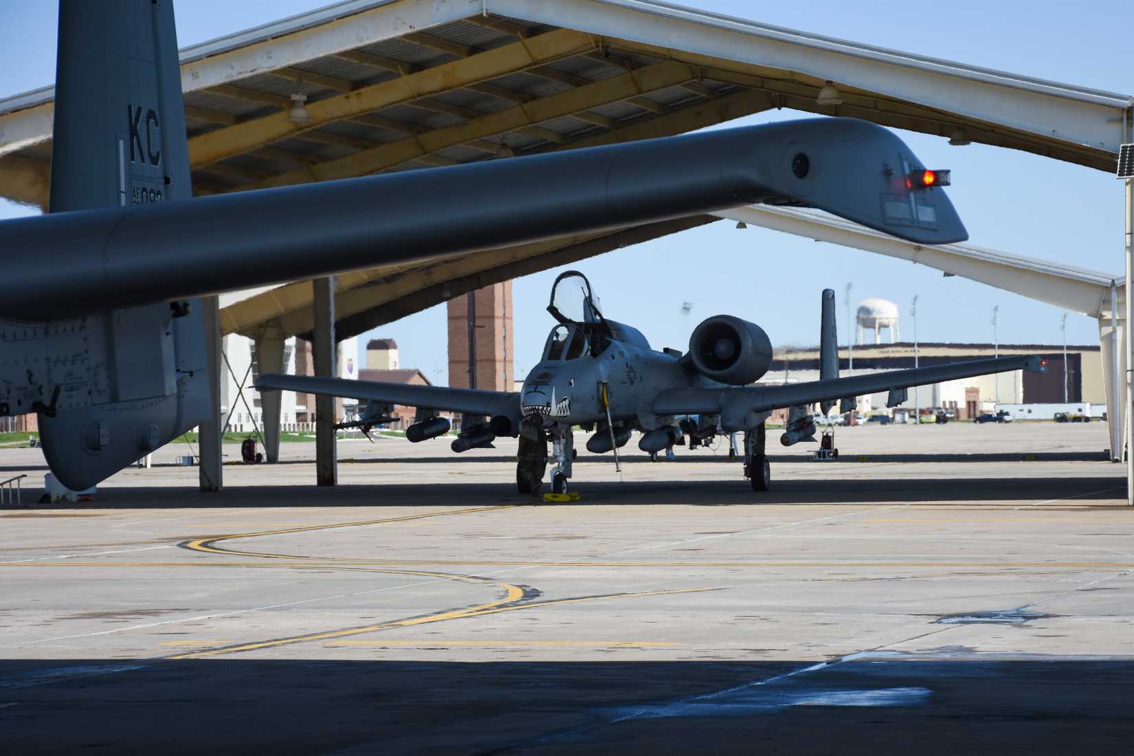 An A-10 Thunderbolt II attack aircraft waits to taxi April 9, 2021, on Whiteman Air Force Base, Mo.